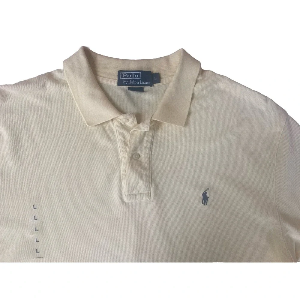 Polo Ralph Lauren Mens Polo Shirt Large Yellow Short Sleeve Navy Pony Logo New